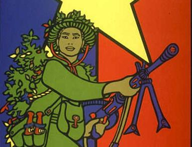 Excerto de cartaz cubano, da autoria de René Mederos, de apoio à luta da Frente Nacional de Libertação do Vietnam do Sul